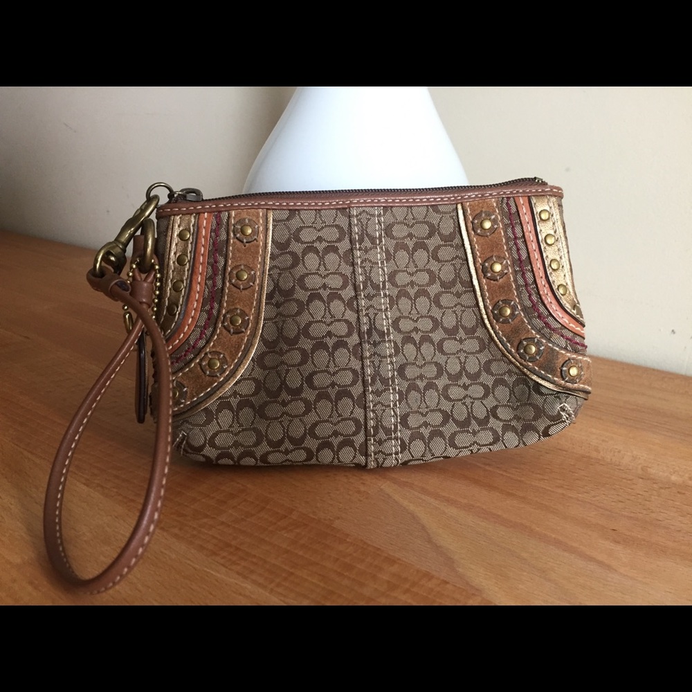 Coach Logo Brown and Gold Clutch/Wristlet